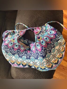 Patterned Blue & Pink Crop Halter Swim Top